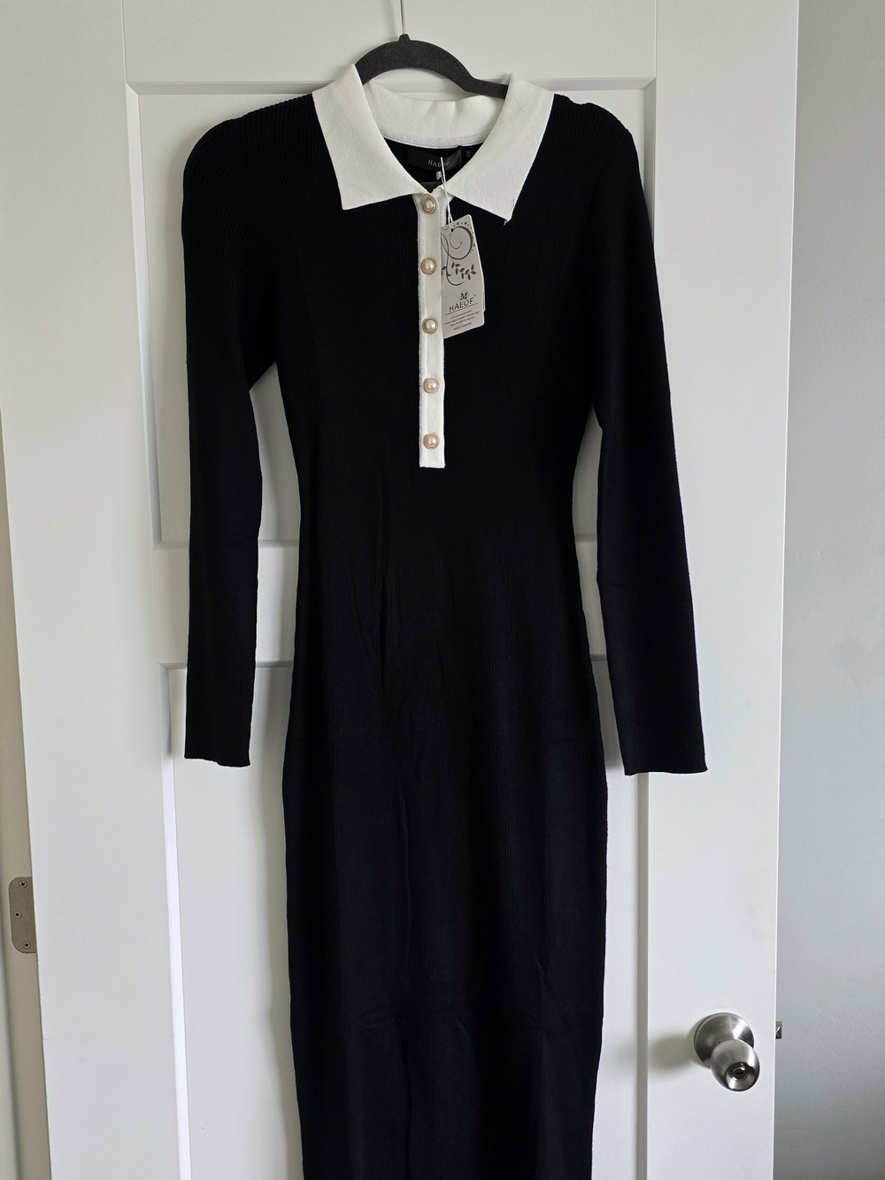 Classic Black Knit Polo Dress